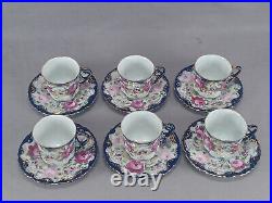 Set of 6 Nippon Hand Painted Pink Roses Cobalt & Gold Demitasse Cups & Saucers Set of 6 Nippon Hand Painted Pink Roses Cobalt & Gold Demitasse Cups & Saucers