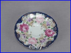 Set of 6 Nippon Hand Painted Pink Roses Cobalt & Gold Demitasse Cups & Saucers Set of 6 Nippon Hand Painted Pink Roses Cobalt & Gold Demitasse Cups & Saucers