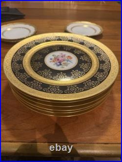 Set of 6 Royal China Limoges Cobalt Raised Gold Charger Plates Hand Painted