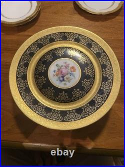 Set of 6 Royal China Limoges Cobalt Raised Gold Charger Plates Hand Painted
