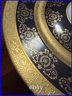 Set of 6 Royal China Limoges Cobalt Raised Gold Charger Plates Hand Painted