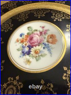 Set of 6 Royal China Limoges Cobalt Raised Gold Charger Plates Hand Painted