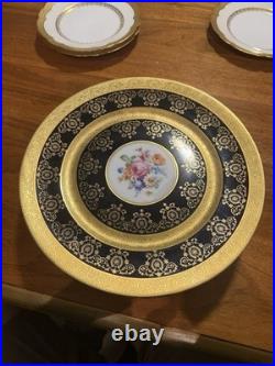 Set of 6 Royal China Limoges Cobalt Raised Gold Charger Plates Hand Painted