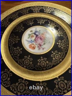 Set of 6 Royal China Limoges Cobalt Raised Gold Charger Plates Hand Painted