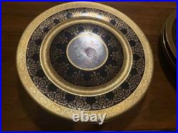 Set of 6 Royal China Limoges Cobalt Raised Gold Charger Plates Hand Painted