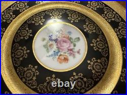Set of 6 Royal China Limoges Cobalt Raised Gold Charger Plates Hand Painted