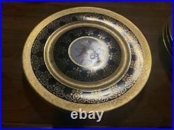 Set of 6 Royal China Limoges Cobalt Raised Gold Charger Plates Hand Painted
