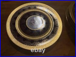 Set of 6 Royal China Limoges Cobalt Raised Gold Charger Plates Hand Painted