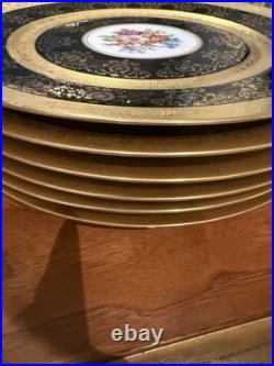 Set of 6 Royal China Limoges Cobalt Raised Gold Charger Plates Hand Painted
