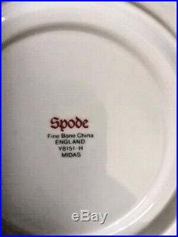 Set of 7 Spode White & Gold Midas Flat Cream Soup Bowl & Saucer Y8151 Bone China