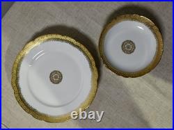 Set of 8 Vintage J. P. Limoges France Plates 4 Dinner & 4 Dessert Gold Set of 8 Vintage J. P. Limoges France Plates 4 Dinner & 4 Dessert Gold