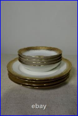 Set of 8 Vintage J. P. Limoges France Plates 4 Dinner & 4 Dessert Gold Set of 8 Vintage J. P. Limoges France Plates 4 Dinner & 4 Dessert Gold