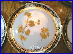 Set of Six BROWNFIELD's for TIFFANY's Gold & Cobalt Fine China Plates ca. 1884