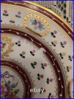 Sevres Purple Floral Basket Gold Encrusted Hand Painted Dessert Plate(s) 6 avail