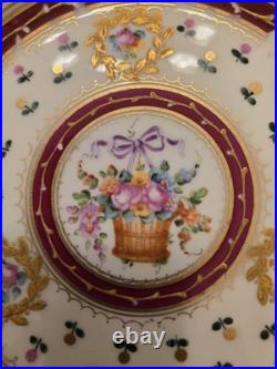 Sevres Purple Floral Basket Gold Encrusted Hand Painted Dessert Plate(s) 6 avail