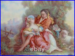 Sevres Style Hand Painted Watteau Scene Celeste Blue & Raised Gold Plate B Sevres Style Hand Painted Watteau Scene Celeste Blue & Raised Gold Plate B
