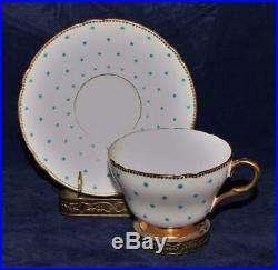 Shelley China, 13497, Turquoise Dots, Gold Trim, Footed Cup & Saucer Set