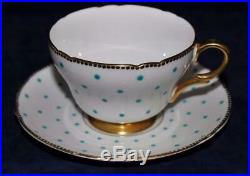 Shelley China, 13497, Turquoise Dots, Gold Trim, Footed Cup & Saucer Set