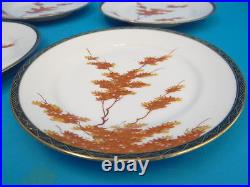 Signed Chinese Fine Porcelain Appetizer Small Serving Plates Gold Color Red Tree