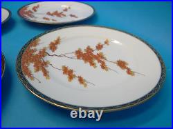 Signed Chinese Fine Porcelain Appetizer Small Serving Plates Gold Color Red Tree