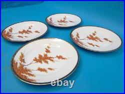 Signed Chinese Fine Porcelain Appetizer Small Serving Plates Gold Color Red Tree