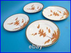 Signed Chinese Fine Porcelain Appetizer Small Serving Plates Gold Color Red Tree