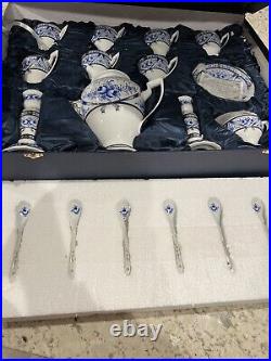 Sorel Fine Porcelain China Tea Set Blue And White Gold Accent Christmas Gift