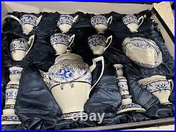 Sorel Fine Porcelain China Tea Set Blue And White Gold Accent Christmas Gift
