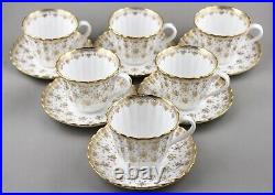 Spode China England Fleur De Lys Gold Large Tea Cups & Saucers X 6 1st Mint