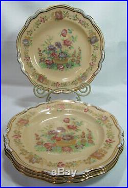 Spode China England Four (4) Antique Y1948 Shafford Dinner Plates Cream Gold