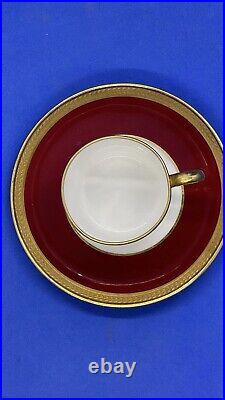 Spode Copeland China. Burgundy and Gold Dematise Cup and Saucer Set