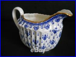 Spode England Bone China Fleur De Lys (Lis) Blue Tea Set Gold #Y8008-Near Mint