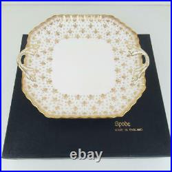 Spode Fleur de lys Gold B & B plate Square Handle ENGLAND Fine Bone China BOX