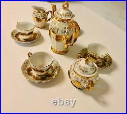 Sterling China Tea Set Opalescent Gold Colored Accents Japan 13 Pcs Total