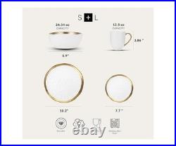 Stone Lain Modern Poreclain 32 Piece Dinnerware Set, White And Gold Rim