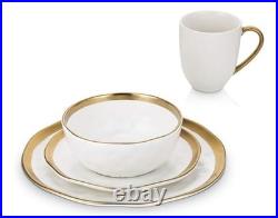Stone Lain Modern Poreclain 32 Piece Dinnerware Set, White And Gold Rim