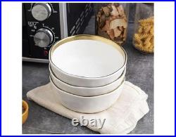 Stone Lain Modern Poreclain 32 Piece Dinnerware Set, White And Gold Rim