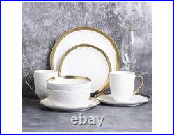Stone Lain Modern Poreclain 32 Piece Dinnerware Set, White And Gold Rim
