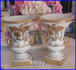 Stouffer Fine China Hand Painted Gold Floral Porcelain Table Vases Pair