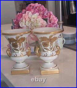 Stouffer Fine China Hand Painted Gold Floral Porcelain Table Vases Pair