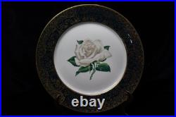 Stradford Chantilly Dark Green Gold Filigree White Rose 7 Dinner Plates 10 1/4