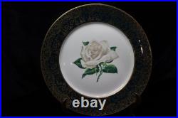 Stradford Chantilly Dark Green Gold Filigree White Rose 7 Dinner Plates 10 1/4