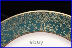 Stradford Chantilly Dark Green Gold Filigree White Rose 7 Dinner Plates 10 1/4