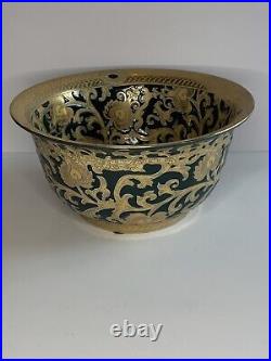 Stunning Green and Gold Tapestry Porcelain Contour Bowl 10d Asian Traditional