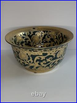 Stunning Green and Gold Tapestry Porcelain Contour Bowl 10d Asian Traditional