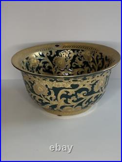 Stunning Green and Gold Tapestry Porcelain Contour Bowl 10d Asian Traditional