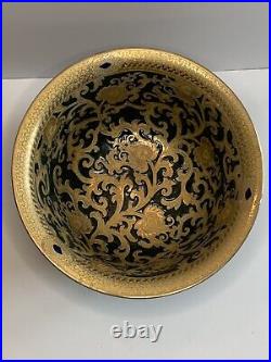 Stunning Green and Gold Tapestry Porcelain Contour Bowl 10d Asian Traditional