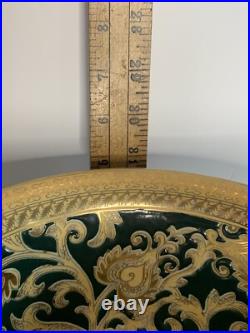 Stunning Green and Gold Tapestry Porcelain Contour Bowl 10d Asian Traditional