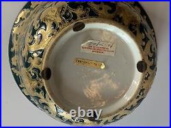 Stunning Green and Gold Tapestry Porcelain Contour Bowl 10d Asian Traditional