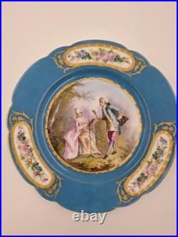 Stunning Rare 1844 Sevres Chateau des Tuilleries Plate Courting Couple Gold Tone